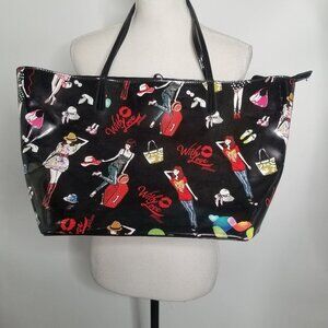 With Love Galian New York Black Fashion Print Pattern Patent Leather Handbag